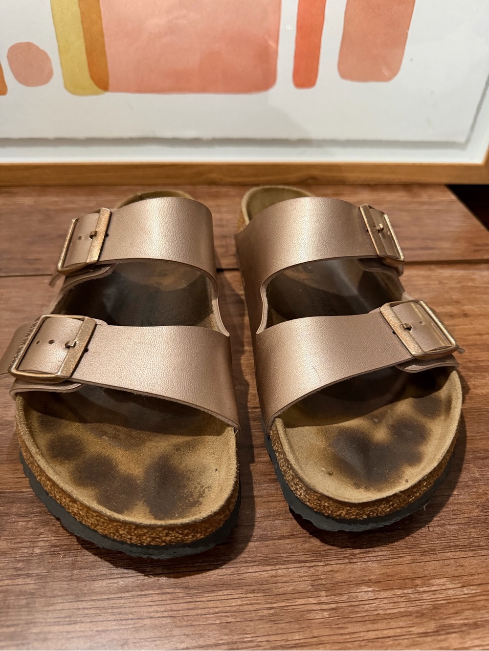 Birkenstock Arizona Metallic Copper Birko-Flor 2 Strap Sandals Rose Gold 9 EU 40